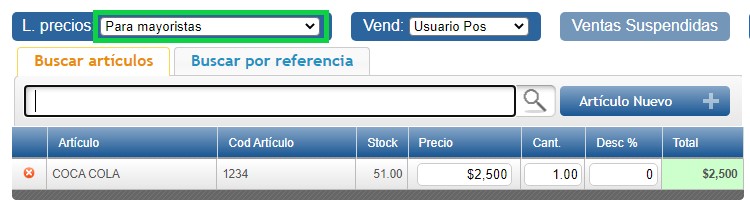 crear lista de precios pos colombia 6