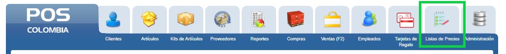 opcion lista de precios pos colombia